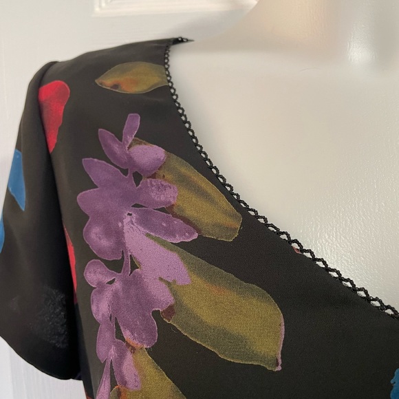 EUC LIZ CLAIBORNE long flower black dress 12 - Picture 2 of 11